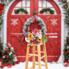 Lofaris Winter Brick Wall Wreath Red Door Christmas Backdrop