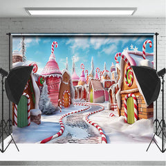 Lofaris Winter Candyland Street Snowy Christmas Backdrop