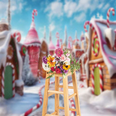 Lofaris Winter Candyland Street Snowy Christmas Backdrop