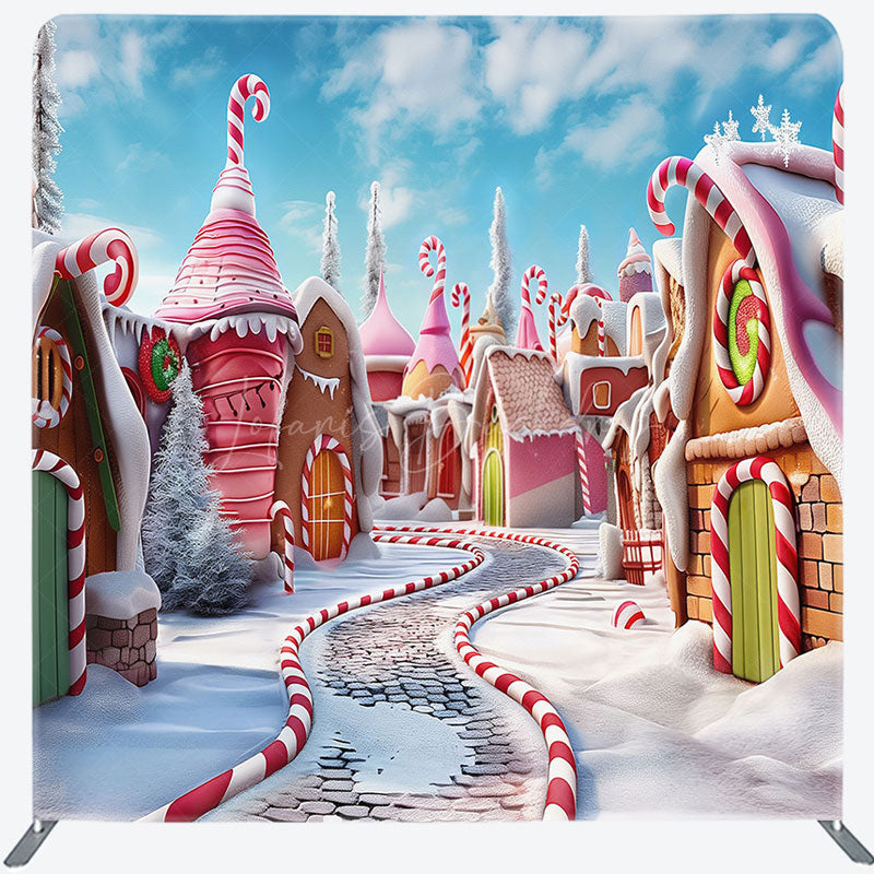 Lofaris Winter Candyland Street Snowy Pillow Case Backdrop