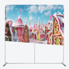 Lofaris Winter Candyland Street Snowy Pillow Case Backdrop