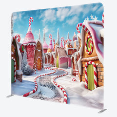 Lofaris Winter Candyland Street Snowy Pillow Case Backdrop