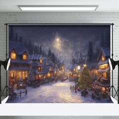 Lofaris Winter Dark Moon Night Town Snowy Christmas Backdrop