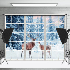 Lofaris Winter Dreamscape With Abstract Deer Window Backdrop