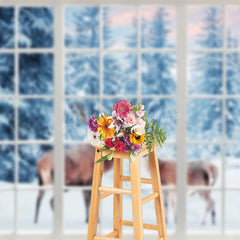 Lofaris Winter Dreamscape With Abstract Deer Window Backdrop