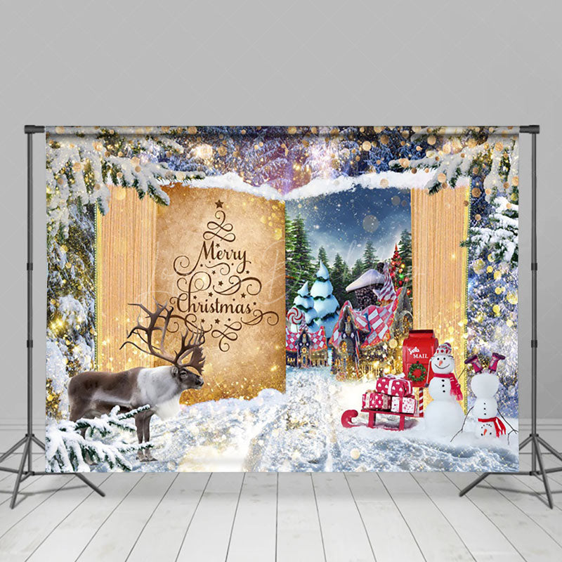 Lofaris Winter Forest Elk Fairy Book Town Christmas Backdrop