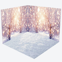 Lofaris Winter Heavy Snowy Light Bokeh Room Set Backdrop