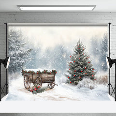 Lofaris Winter Heavy Snowy Wooden Cart Christmas Backdrop