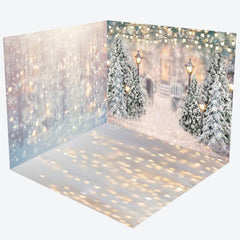 Lofaris Winter Light Bokeh Snowy Garden Room Set Backdrop