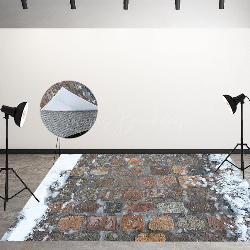 Lofaris Winter Melting Snow Road Brick Fabric Floor Backdrop