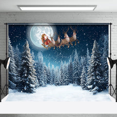 Lofaris Winter Moon Night Forest Santa Christmas Backdrop