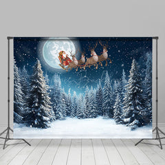 Lofaris Winter Moon Night Forest Santa Christmas Backdrop