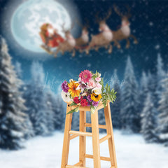 Lofaris Winter Moon Night Forest Santa Christmas Backdrop