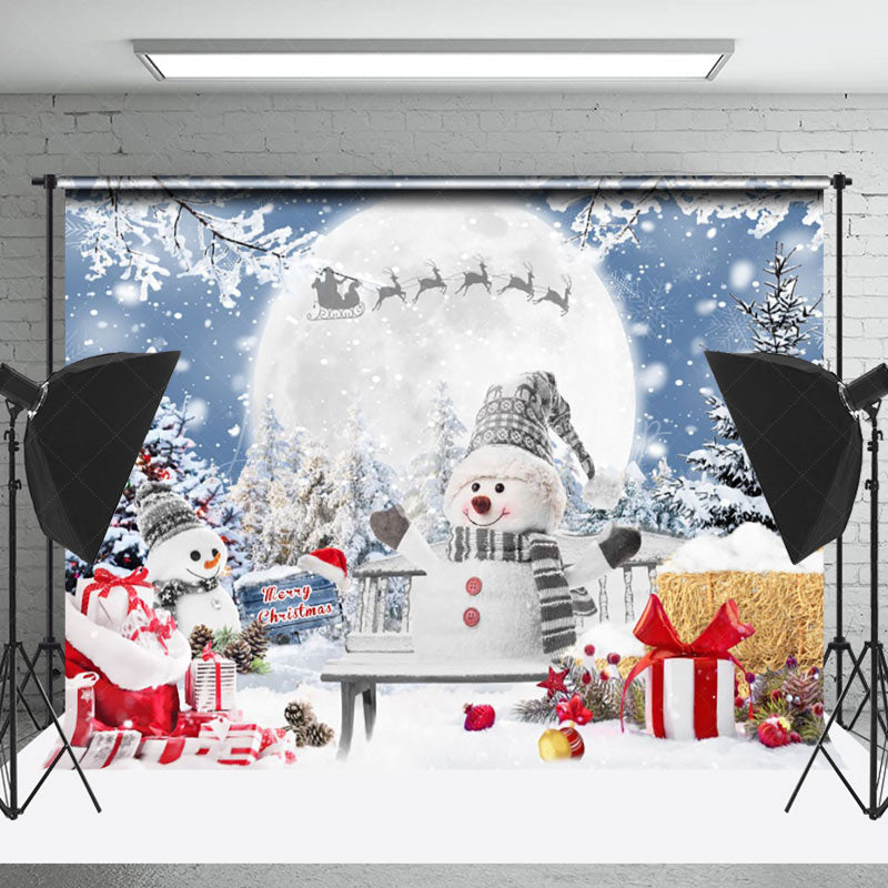 Lofaris Winter Moon Night Santa Snowman Christmas Backdrop