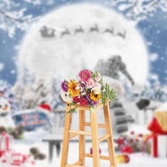 Lofaris Winter Moon Night Santa Snowman Christmas Backdrop