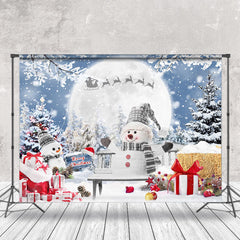 Lofaris Winter Moon Night Santa Snowman Christmas Backdrop