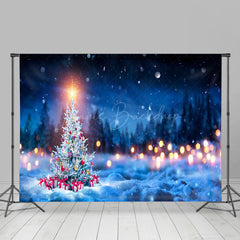 Lofaris Winter Night Bokeh Light Tree Snow Christmas Backdrop