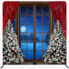 Lofaris Winter Night Christmas Window Tension Fabric Backdrop