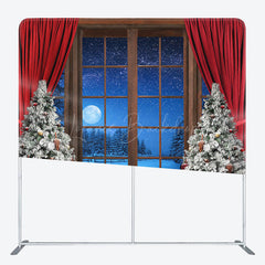 Lofaris Winter Night Christmas Window Tension Fabric Backdrop