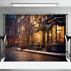 Lofaris Winter Night City Street Festive Light Snow Backdrop