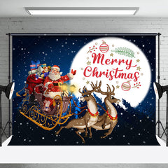 Lofaris Winter Night Moon Santa Elk Forest Christmas Backdrop