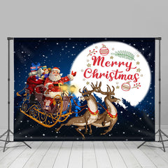 Lofaris Winter Night Moon Santa Elk Forest Christmas Backdrop