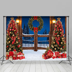 Lofaris Winter Night Xmas Trees Gift Christmas Vibe Backdrop