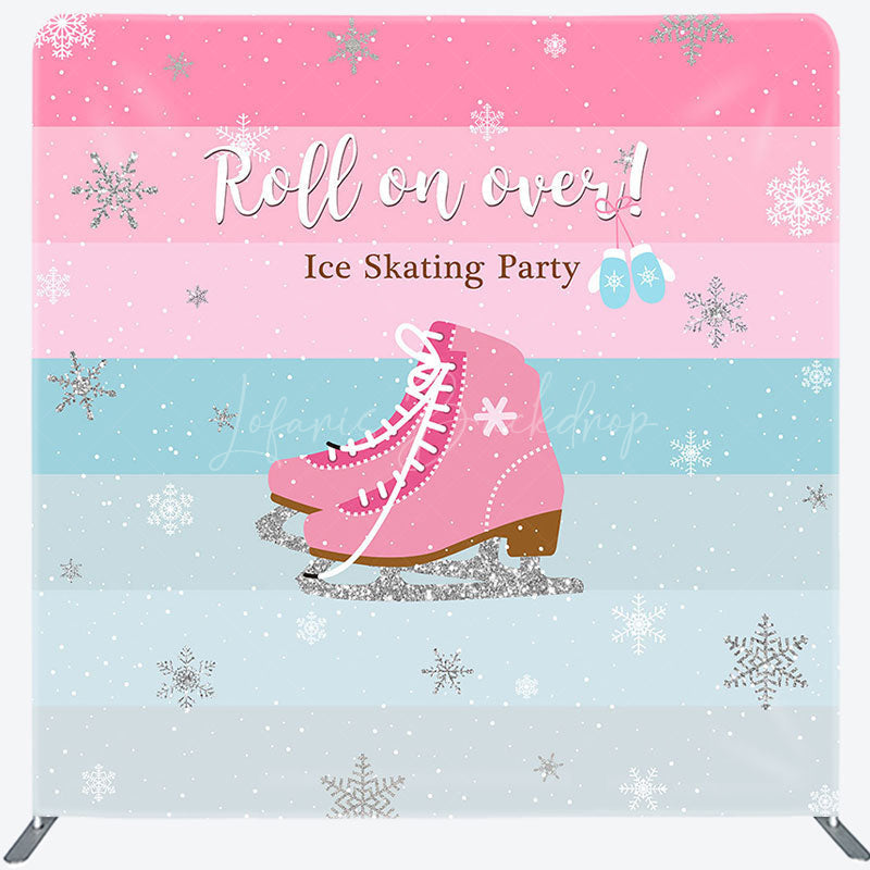 Lofaris Winter Pink Roll On Over Ice Skating Party Backdrop