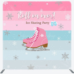 Lofaris Winter Pink Roll On Over Ice Skating Party Backdrop