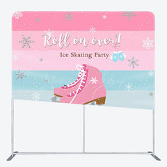 Lofaris Winter Pink Roll On Over Ice Skating Party Backdrop