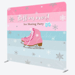 Lofaris Winter Pink Roll On Over Ice Skating Party Backdrop