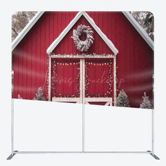 Lofaris Winter Red Barn Door Christmas Tension Fabric Backdrop