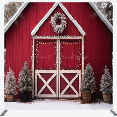 Lofaris Winter Red Barn Door Christmas Tension Fabric Backdrop