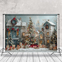 Lofaris Winter Retro House Gift Xmas Tree Christmas Backdrop