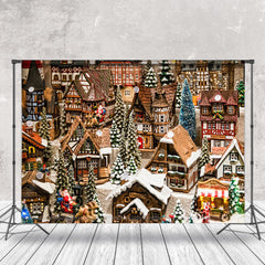 Lofaris Winter Retro Wooden Town Christmas Vibe Backdrop