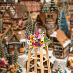 Lofaris Winter Retro Wooden Town Christmas Vibe Backdrop