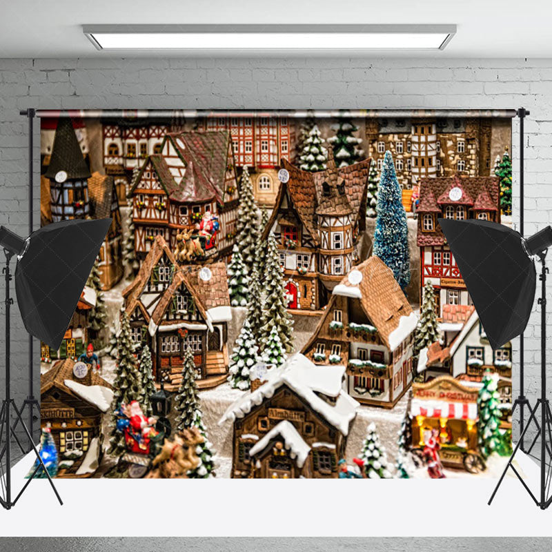 Lofaris Winter Retro Wooden Town Christmas Vibe Backdrop