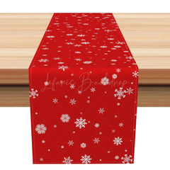 Lofaris Winter Scattered Snowflakes Red Xmas Table Runner