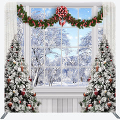 Lofaris Winter Scene Christmas Window Pillow Case Backdrop