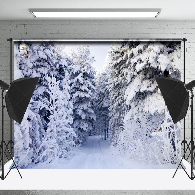 Lofaris Winter Snow Pine Forest White World Photo Backdrop