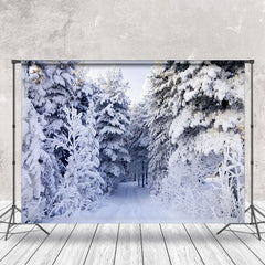 Lofaris Winter Snow Pine Forest White World Photo Backdrop