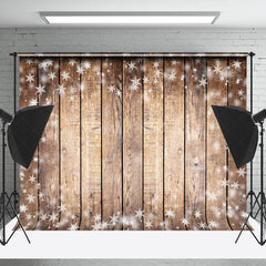 Lofaris Winter Snowflake Brown Wood Christmas Vibe Backdrop