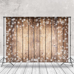 Lofaris Winter Snowflake Brown Wood Christmas Vibe Backdrop