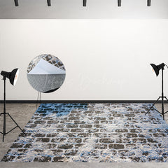 Lofaris Winter Snowy Brick Pavement Fabric Floor Backdrop