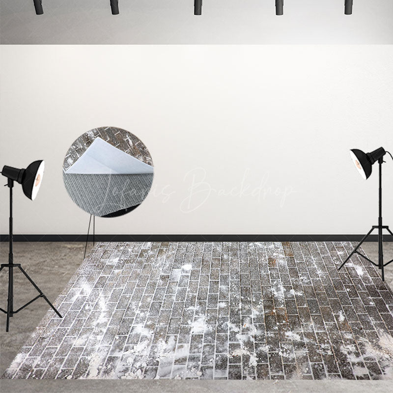 Lofaris Winter Snowy Brick Texture Fabric Floor Backdrop