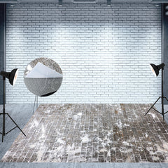 Lofaris Winter Snowy Brick Texture Fabric Floor Backdrop