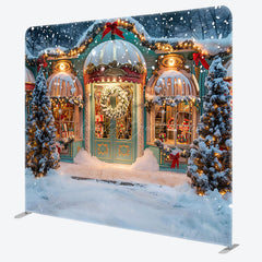 Lofaris Winter Snowy Christmas Store Pillow Cover Backdrop