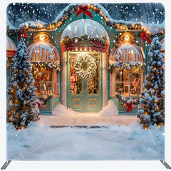 Lofaris Winter Snowy Christmas Store Pillow Cover Backdrop