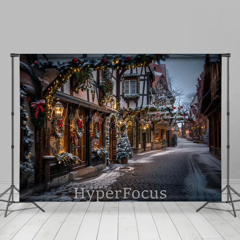 Lofaris Winter Snowy Christmas Vibe Street Photo Backdrop