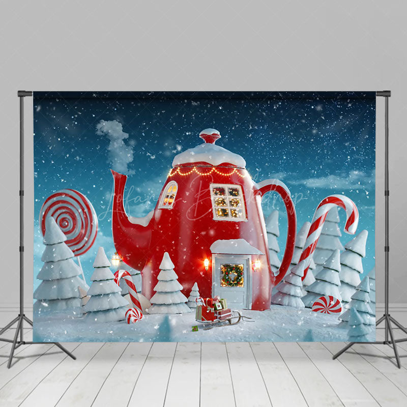 Lofaris Winter Snowy Field Teapot House Christmas Backdrop